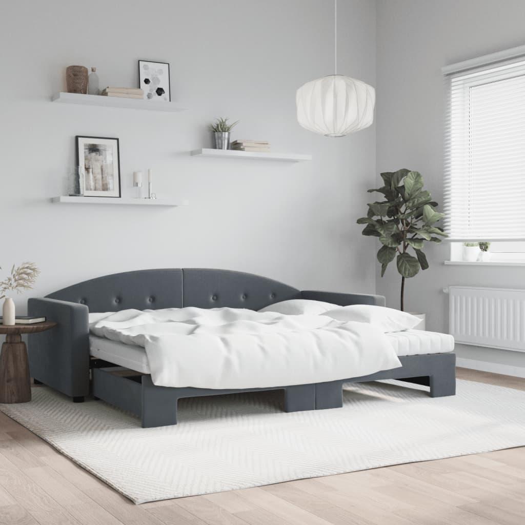 Daybed Velour Mørkegrå - med udtræk og madras / 90 x 190 cm