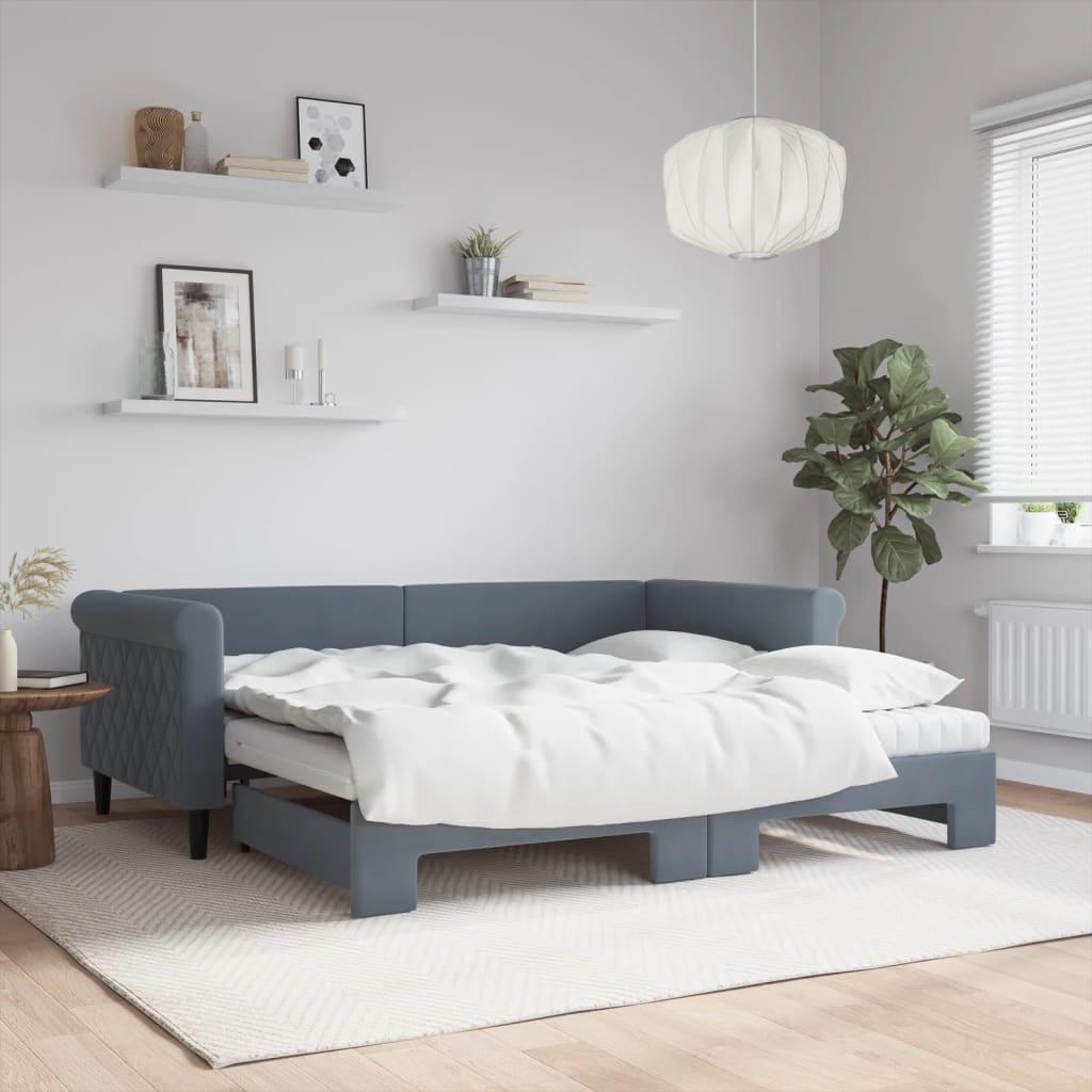 Daybed Velour Mørkegrå - med udtræk og madras / 90 x 190 cm