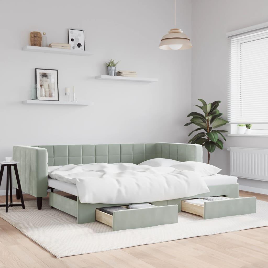 vidaXL daybed med udtræk og skuffer 90x190 cm velour lysegrå