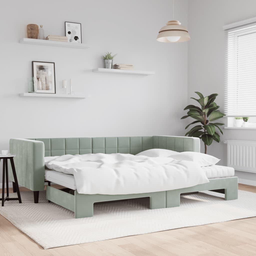 vidaXL daybed med udtræk og madras 90x190 cm velour lysegrå