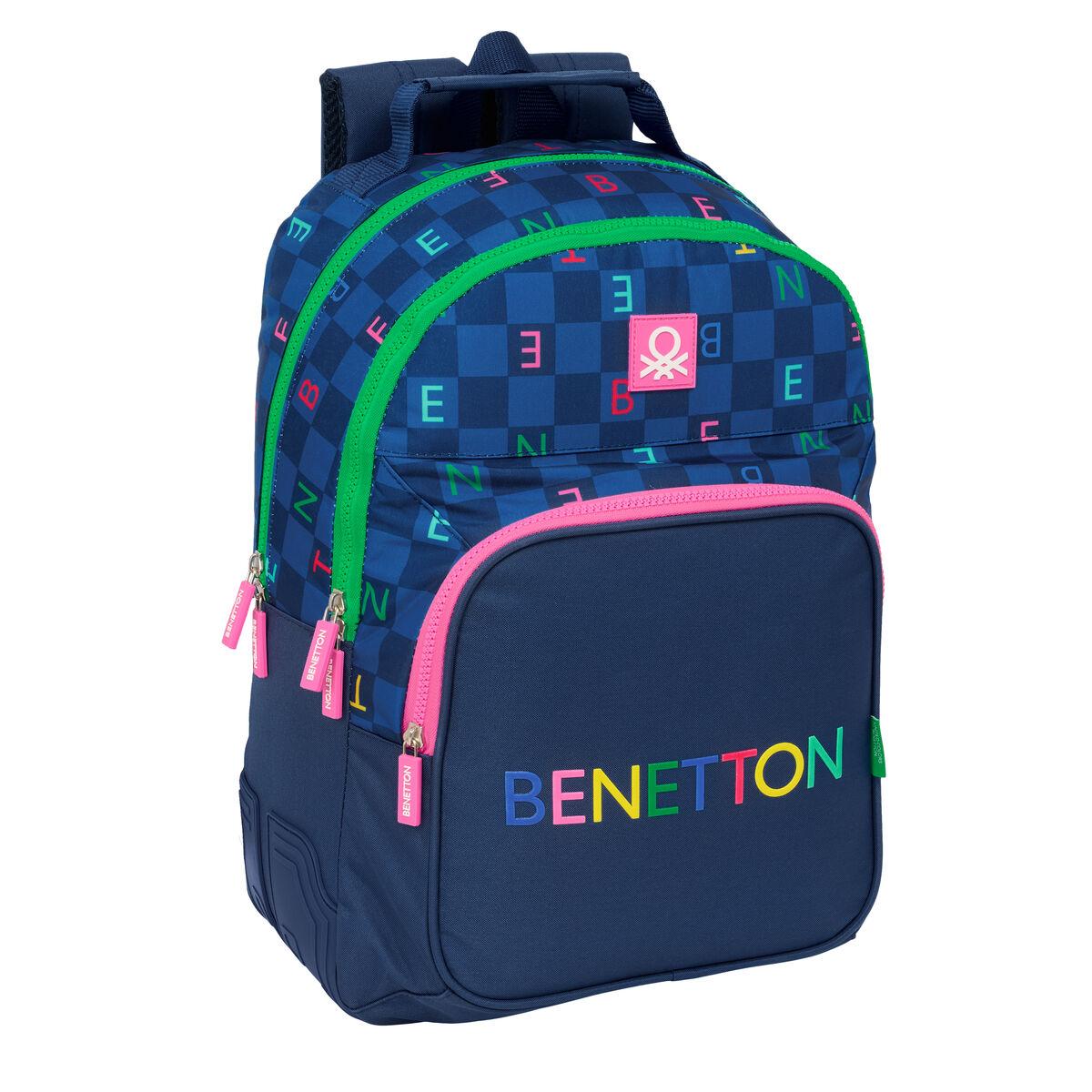 Benetton skoletaske Damero - marineblå, 32 × 42 × 15 cm