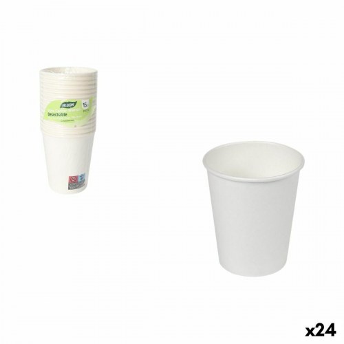 Inde engangskopper i pap, hvid - 250 ml, 15 stk (24 pakker)