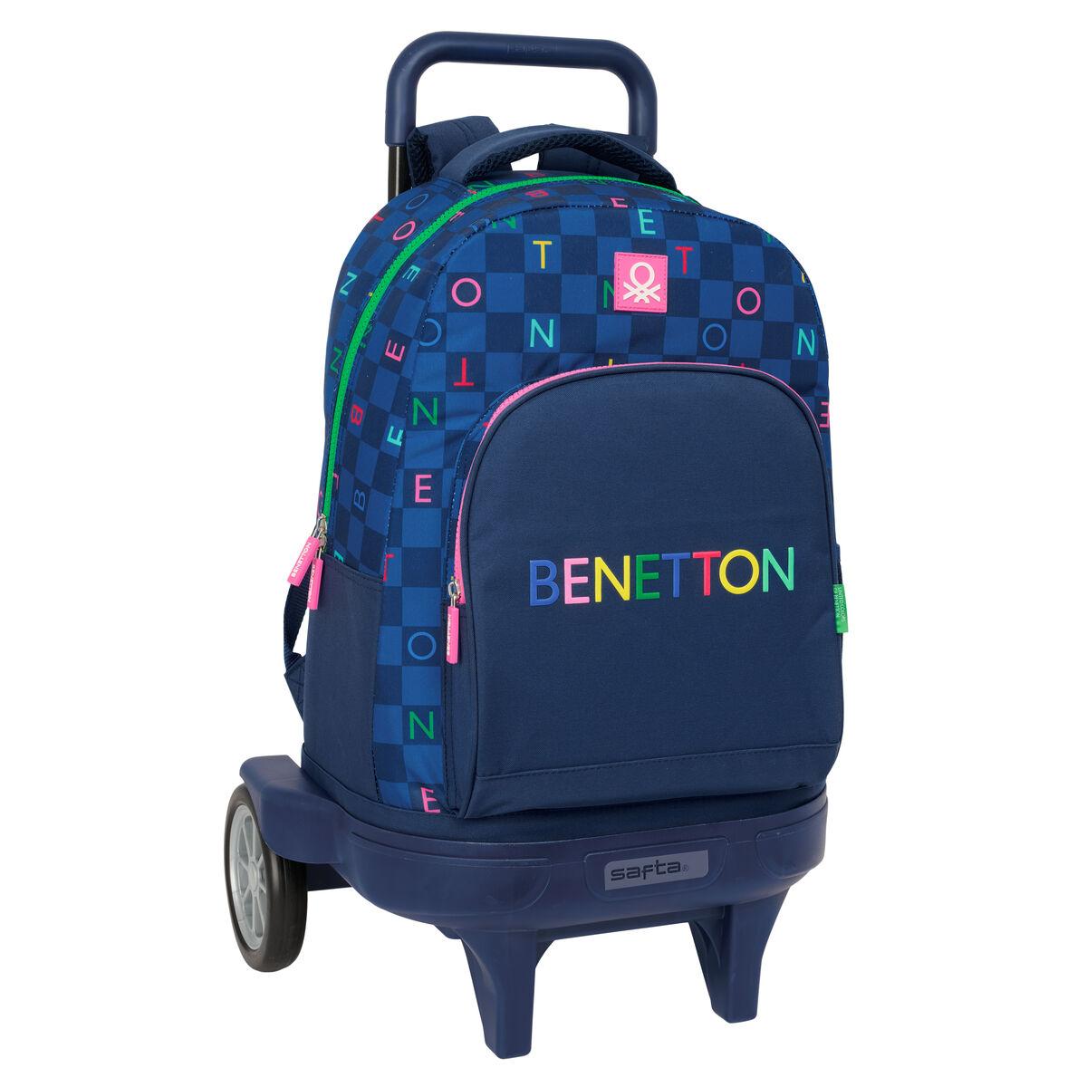 Skoletaske på hjul Benetton Damero - marineblå 33 × 45 × 22 cm