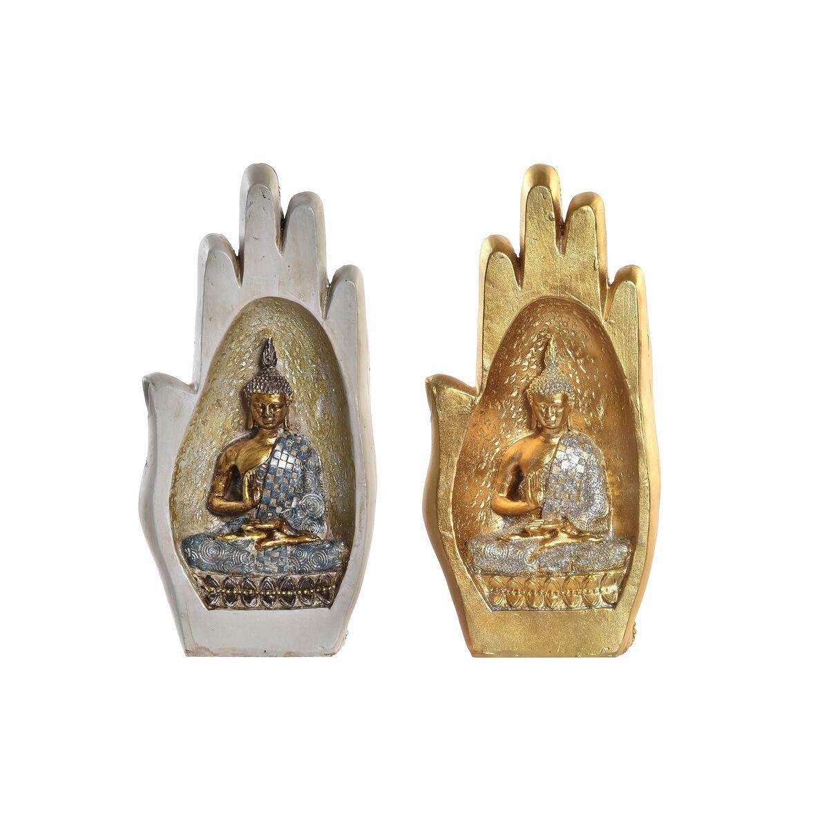 Dekorativ Buddha figur i harpiks - grå/guld, 10 × 7,2 × 20,9 cm (2 stk.)