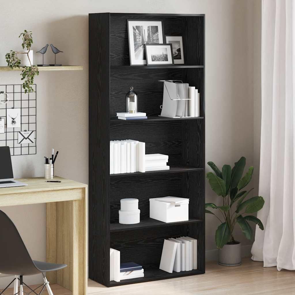 Bogreol 80x30x189 cm konstrueret træ sort egetræ billede