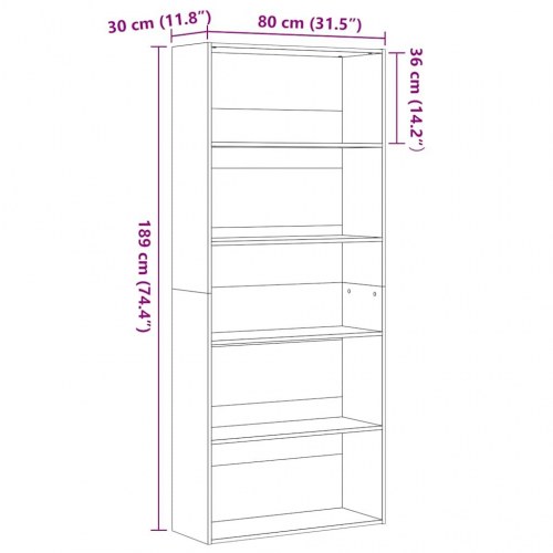 Bogreol 80×30×189 cm i konstrueret træ - sort eg