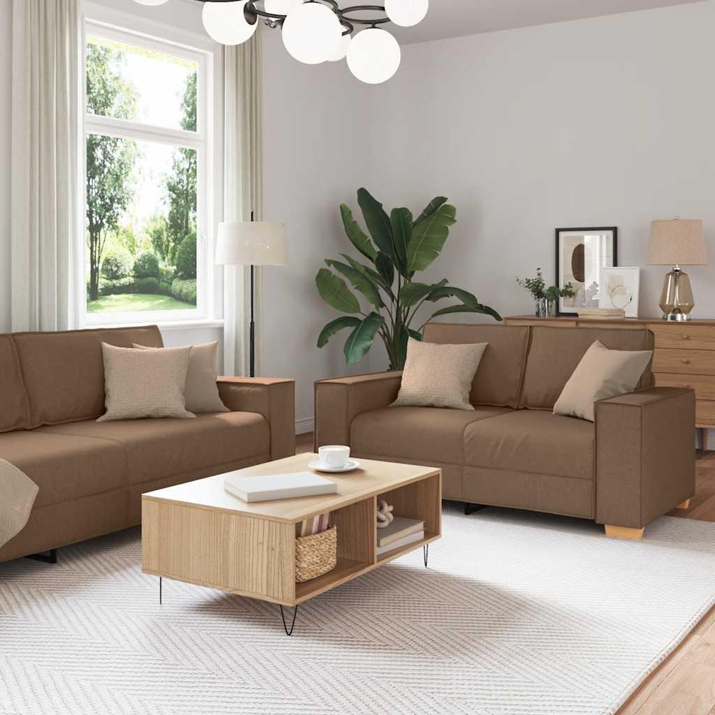 Sofasæt 2 dele med hynder stof brun