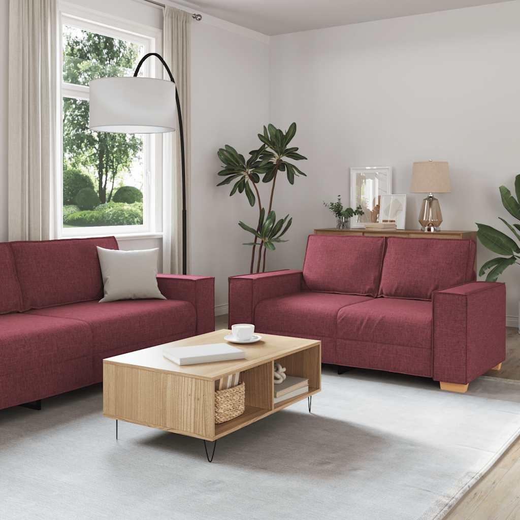 SofasÃ¦t 2 dele med hynder stof vinrÃ¸d