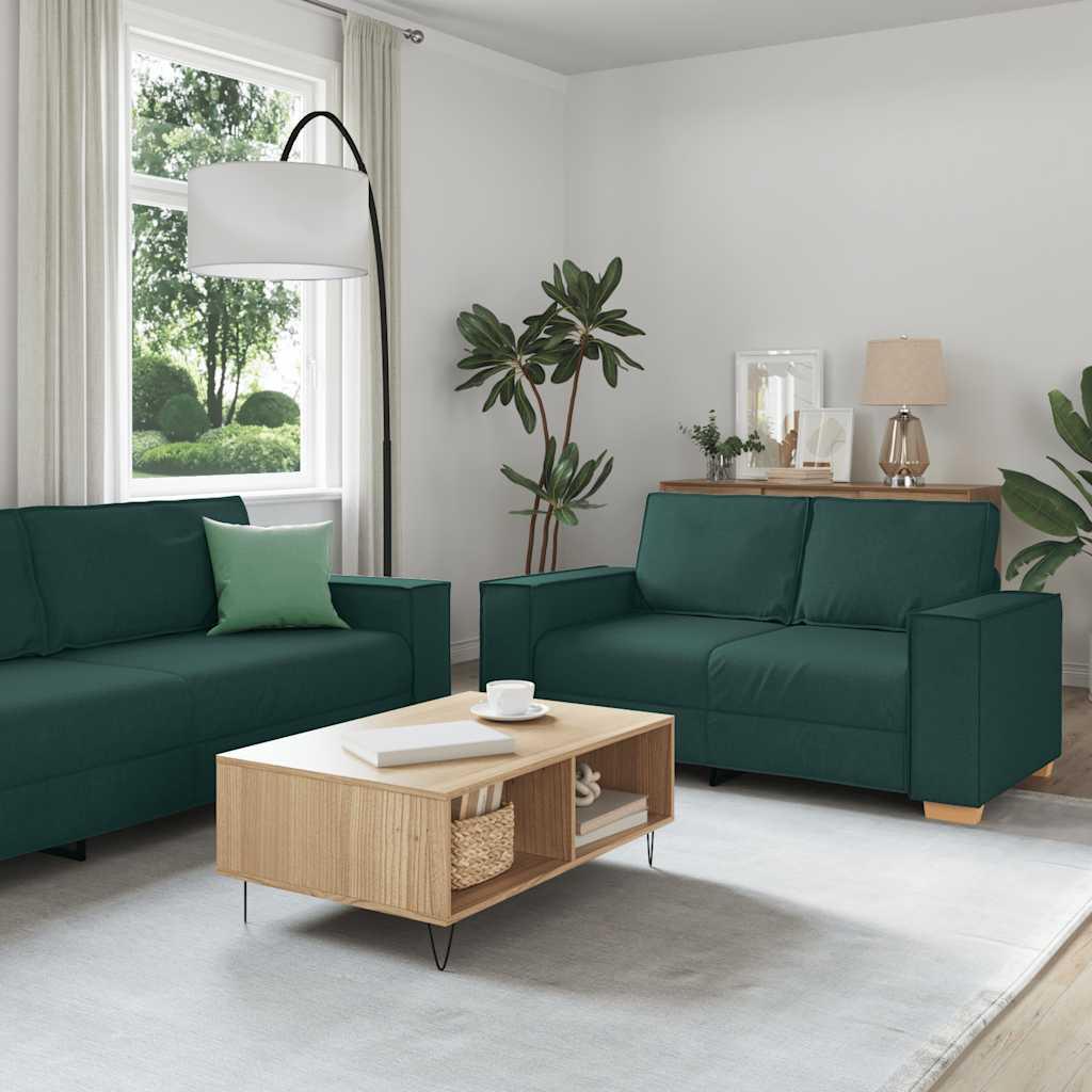 SofasÃ¦t 2 dele med hynder stof mÃ¸rkegrÃ¸n