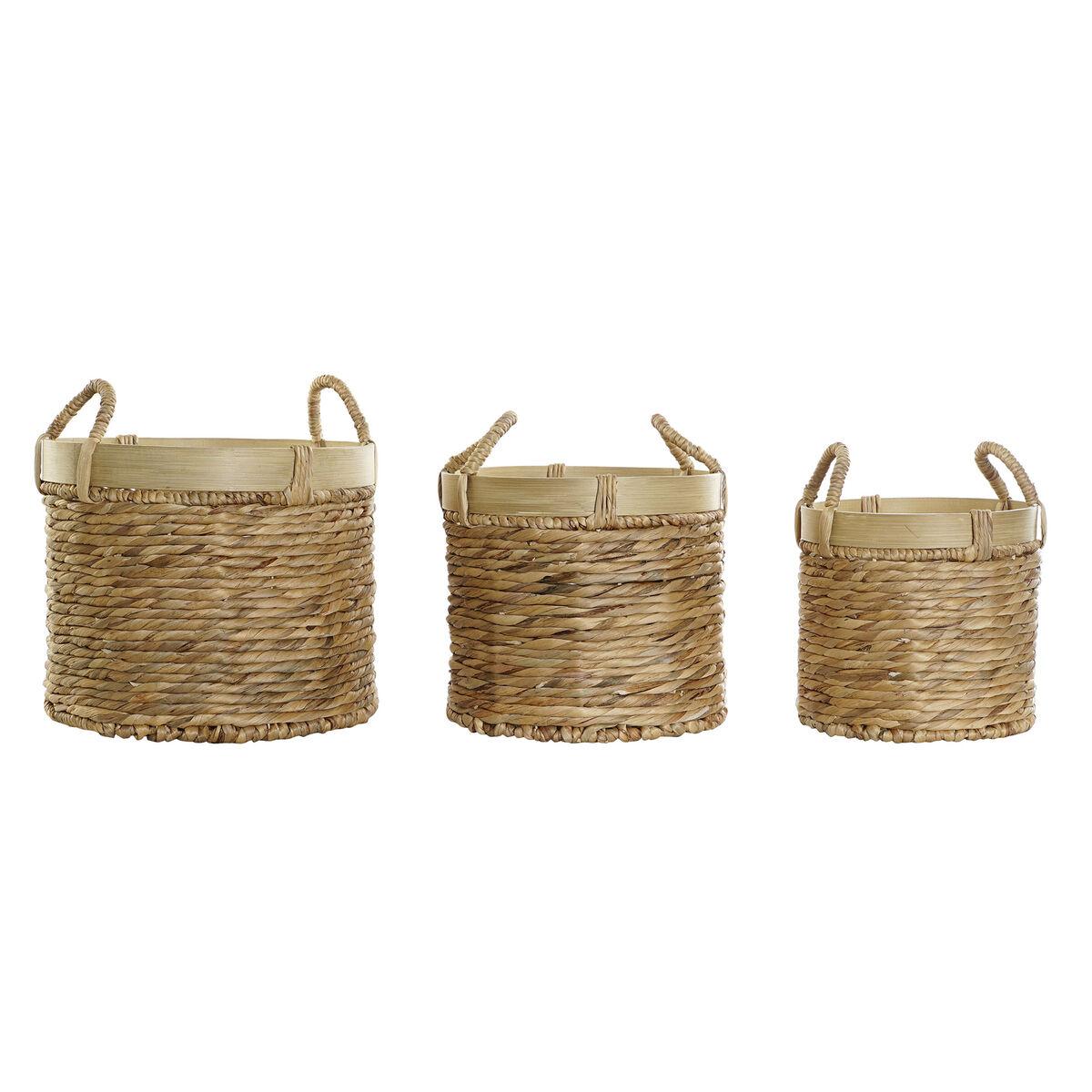 Kurvesæt DKD Home Decor Bambus Tropisk Siv (35 x 35 x 30,5 cm) (3 Dele)