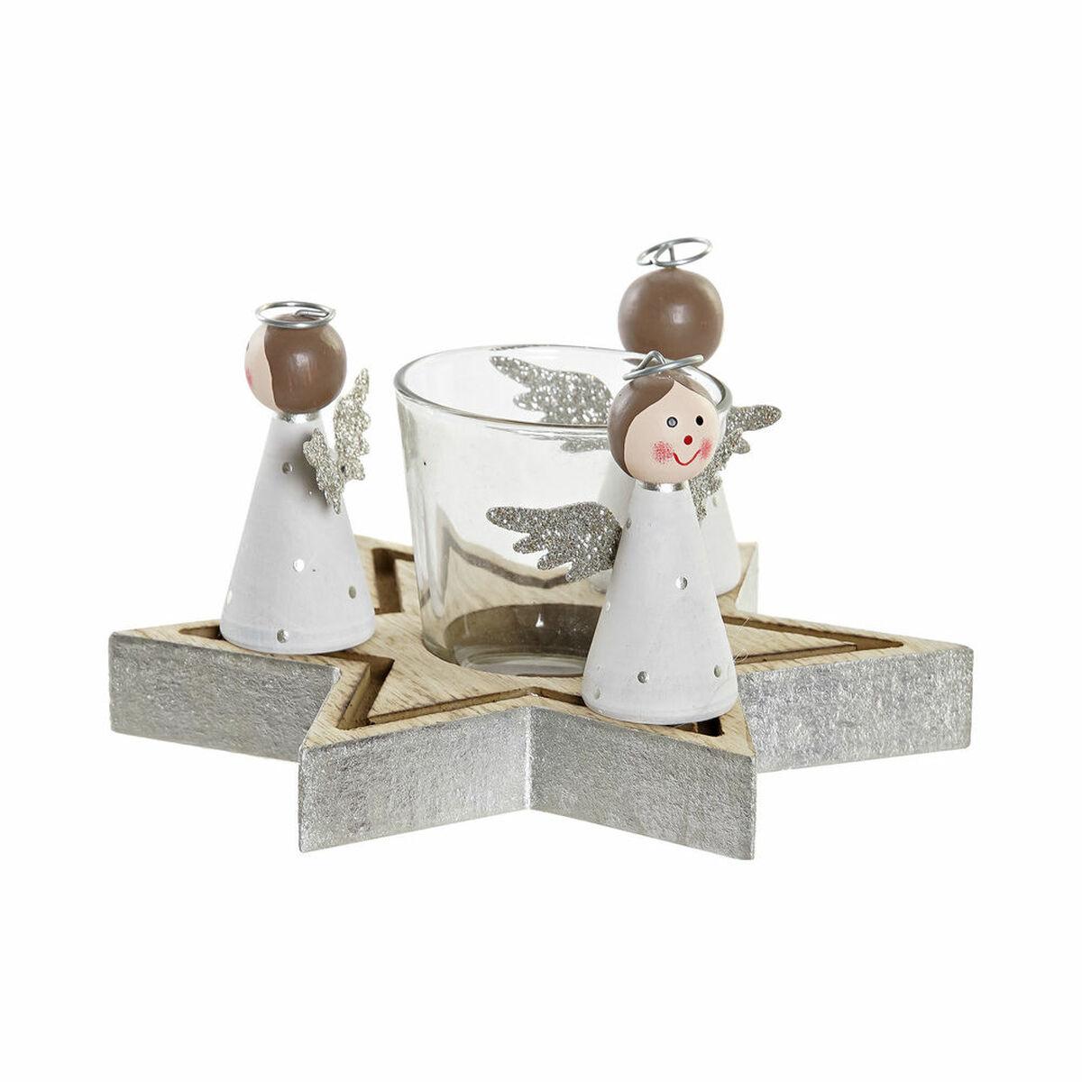 Julelys-holder i træ med krystal - hvid/sølv 17 x 17 x 9 cm