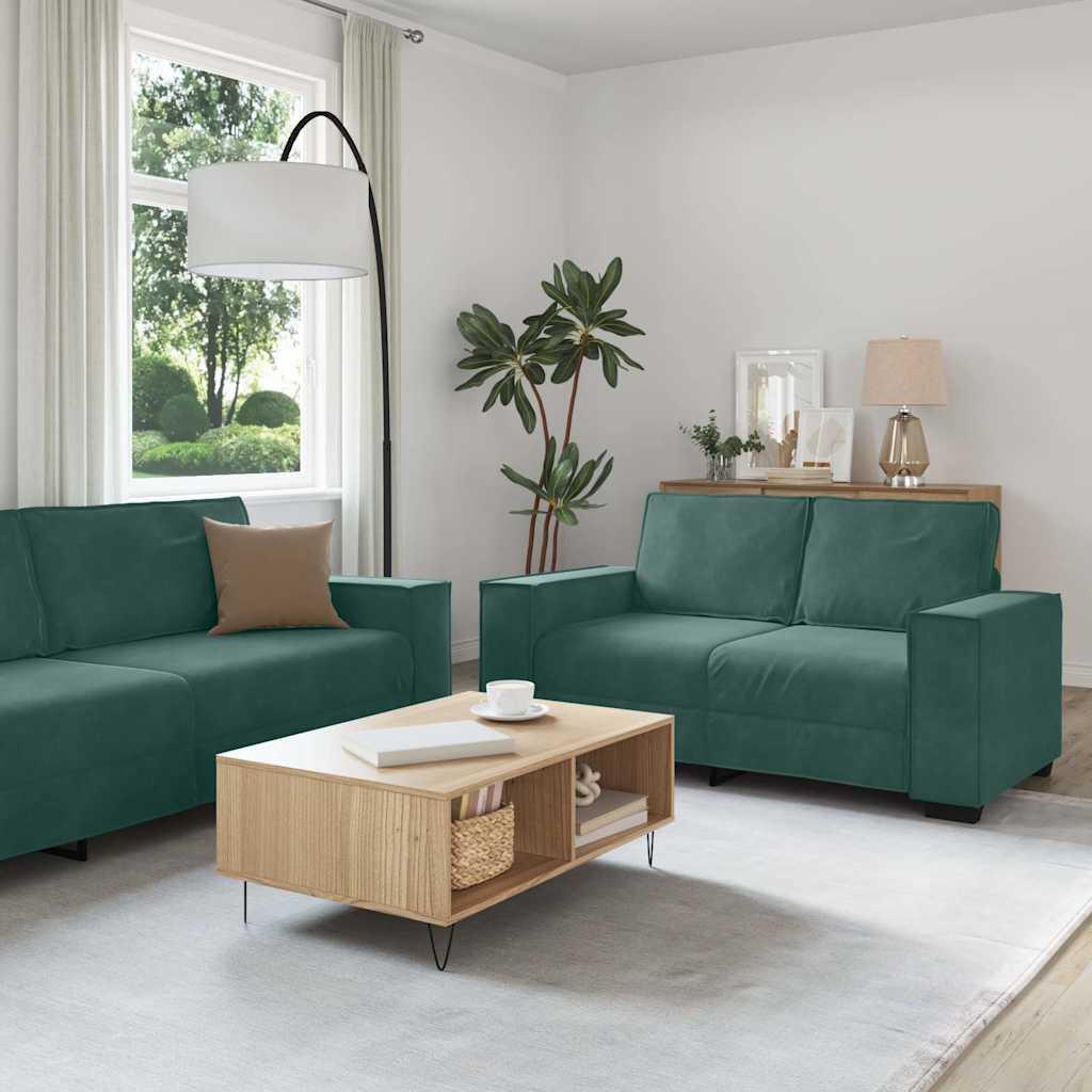 Sofasæt i velour - 3 dele med hynder, mørkegrøn