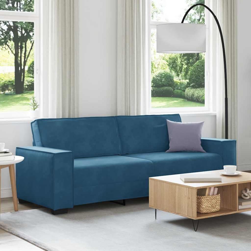 3-personers sofa i velour - 220 × 78 × 84 cm, blå