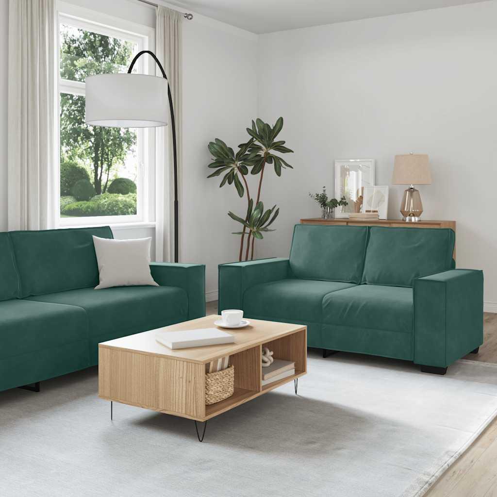 vidaXL sofasæt 2 dele med hynder velour mørkegrøn