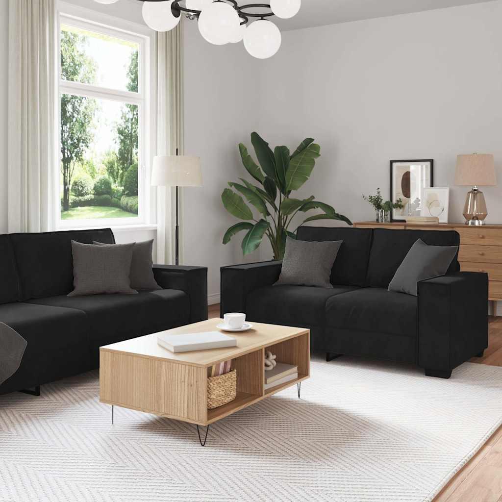 Sofasæt 3 dele med hynder velour sort