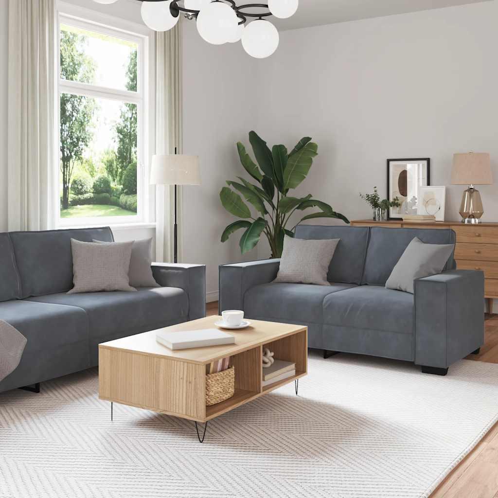 Sofasæt 2 dele med hynder velour mørkegrå