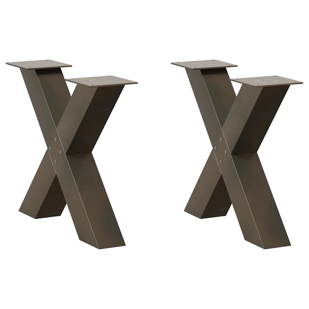 Sofabordsben X-formet 2 stk. naturstål 50x(42-43) cm stål