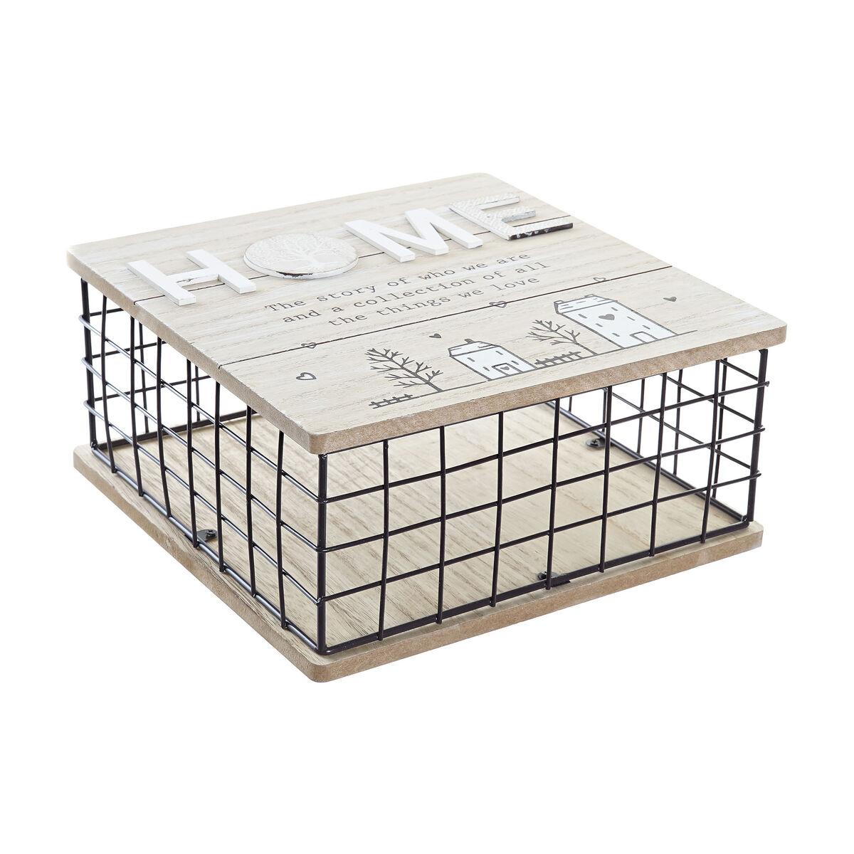 Dekorativ boks - sort/natur i metal og træ/MDF, 25 × 25 × 12 cm