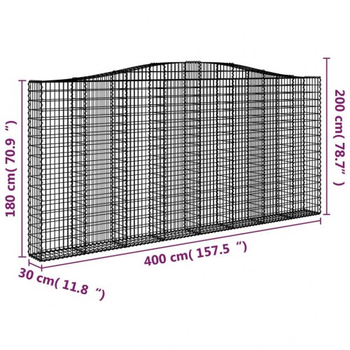 Buede gabionkurve 4 stk. 400x30x180/200 cm galvaniseret jern