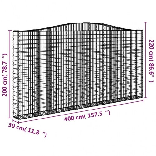 Buede gabionkurve 3 stk. 400x30x200/220 cm galvaniseret jern
