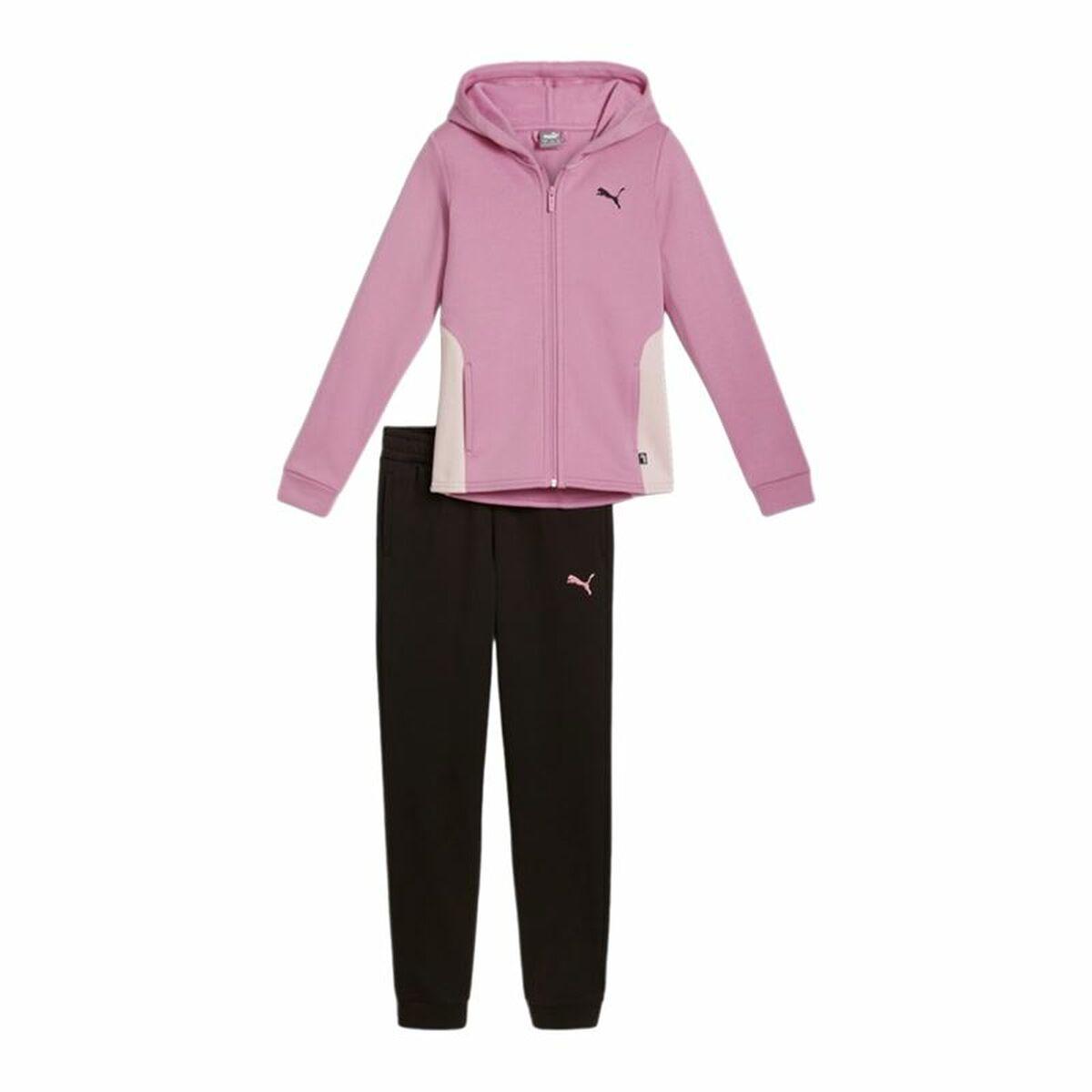 Træningsdragt til børn Puma Hooded Sweat Suit Fleece Cl Sort Pink 2 Dele 15-16 år