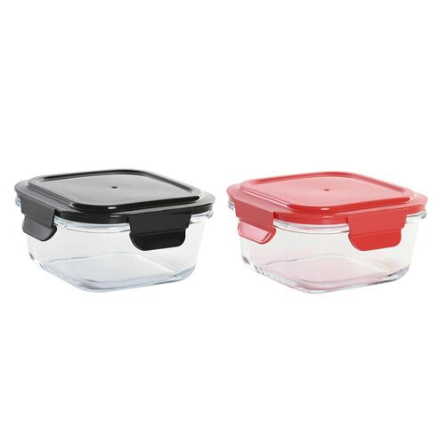 Hermetisk madkasse DKD Home Decor Firkantet PP Borosilikatglas (2 enheder) (520 ml)