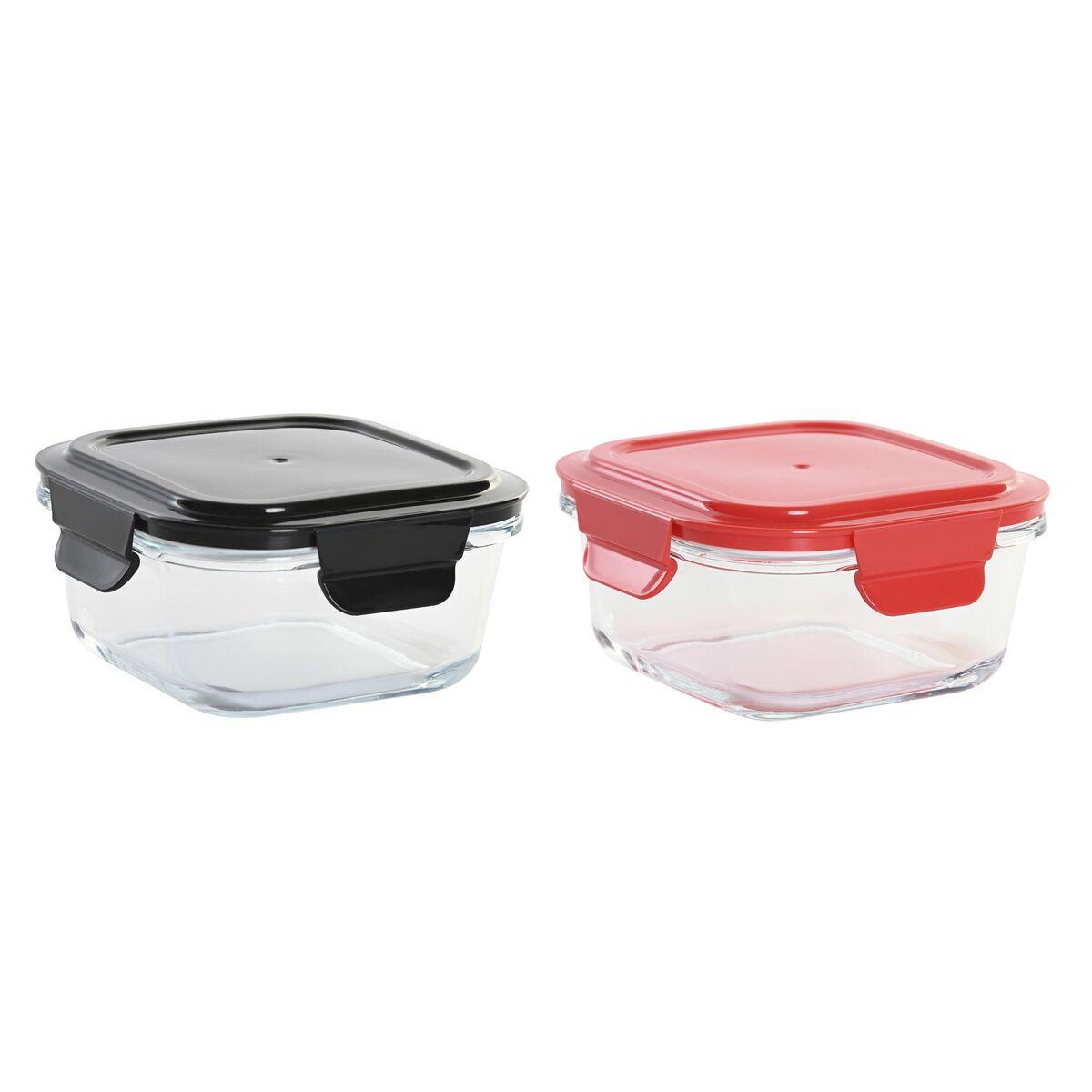 Hermetisk madkasse DKD Home Decor Firkantet PP Borosilikatglas (2 enheder) (520 ml)