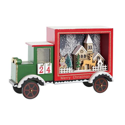 Adventskalender DKD Home Decor Lastbil LED Lys Træ MDF (31 x 9 x 20 cm)
