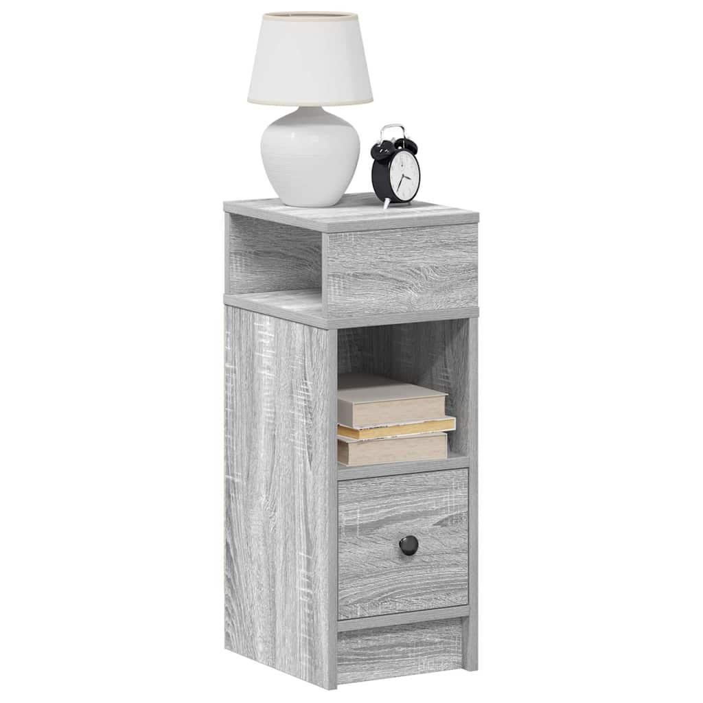 Sengeborde 2 stk. med skuffe 25x31x66 cm grå sonoma-eg