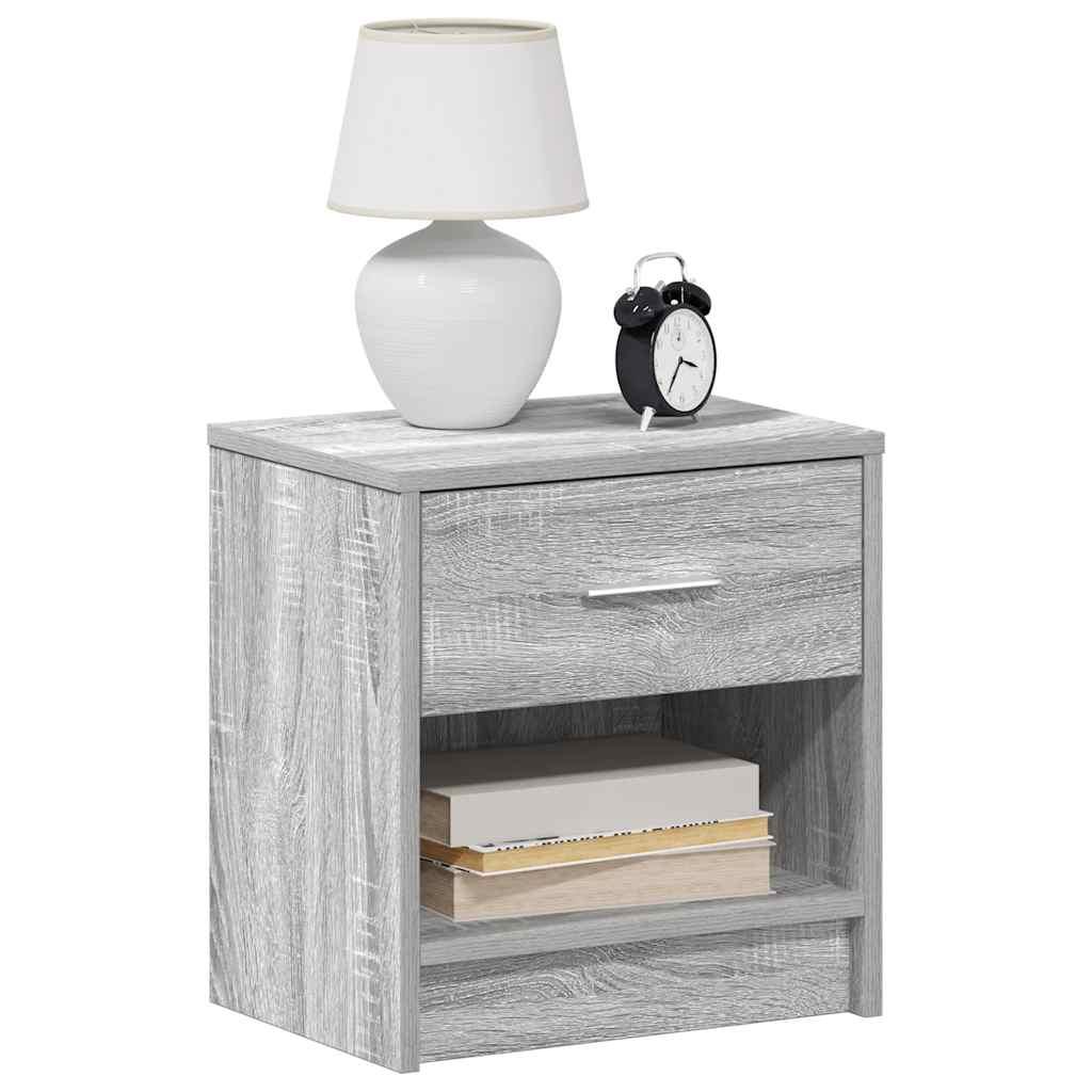 Sengeborde 2 stk. med skuffe 39x28x41 cm grå sonoma-eg