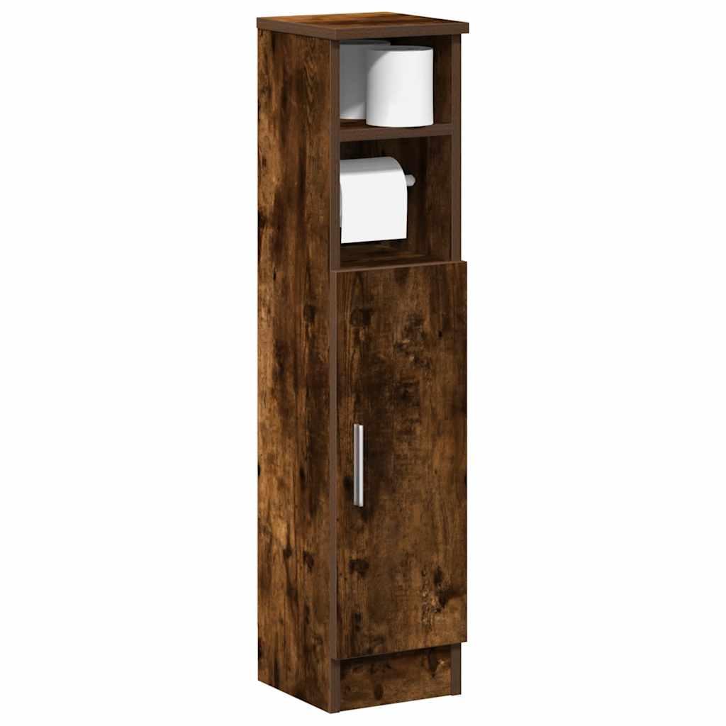 Badeværelsesskab med rulleholder 20,5x22x90 cm røget egetræ billede