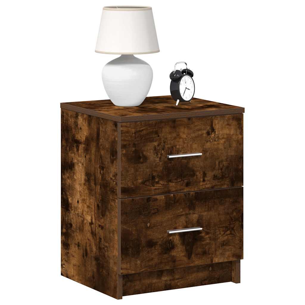 Sengeborde 2 stk. med 2 skuffer 40x36x50 cm røget egetræsfarve