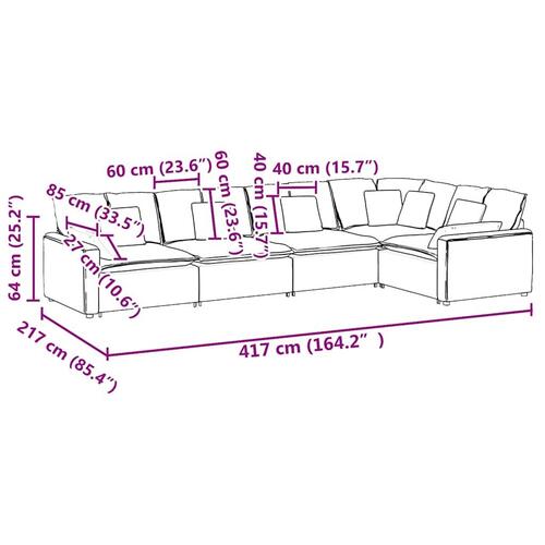 Modulsofa med hynder fløjl lysegrå