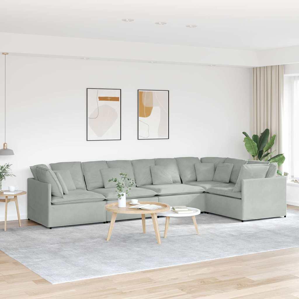 Modulsofa med hynder fløjl lysegrå