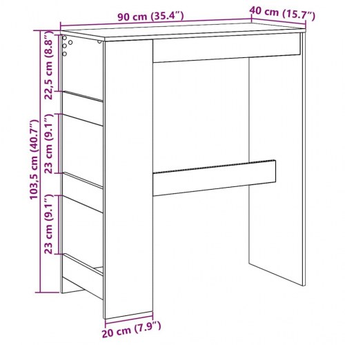 Barbord m. stativer 90x40x103,5 cm konstrueret træ sort egetræ