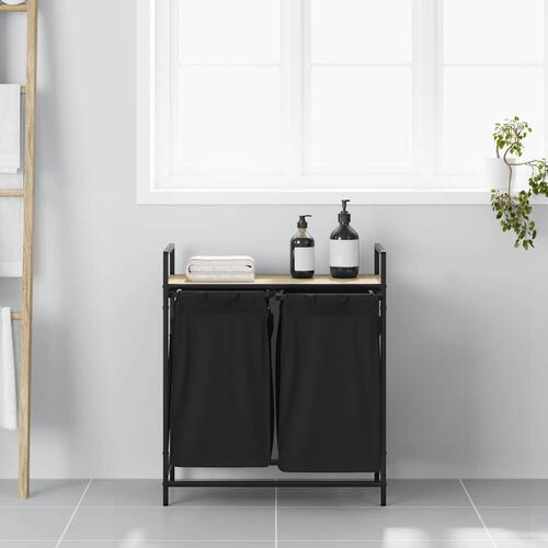 Vasketøjskurv 2 rum med hylde sonoma-eg