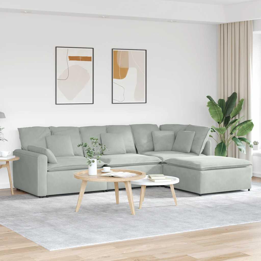 Modulsofa med fodskammel og hynder fløjl lysegrå