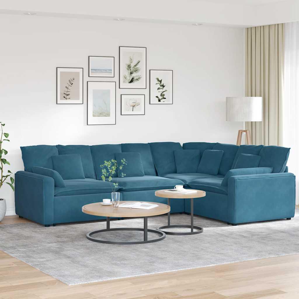 Modulsofa med hynder fløjl blå