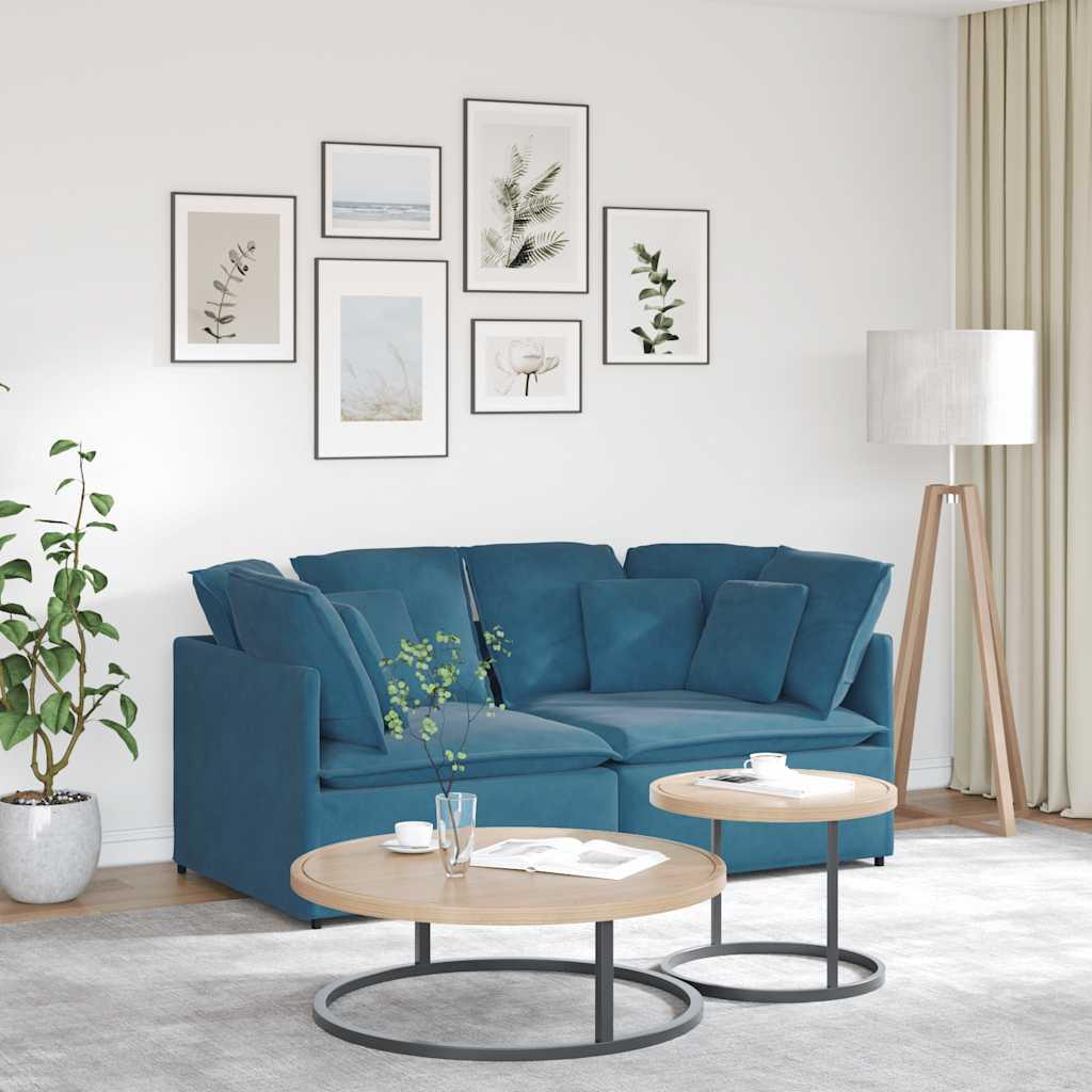 Modulsofa med hynder fløjl blå