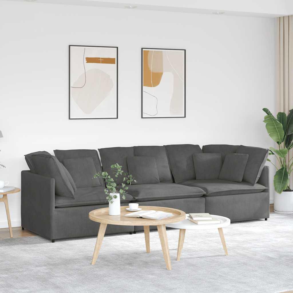 Modulsofa Med Hynder Fløjlsstof - Mørkegrå