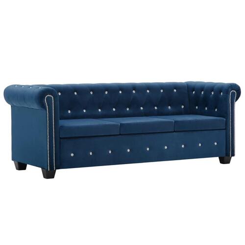3-personers chesterfieldsofa fløjlsbetræk 199 x 75 x 72 blå