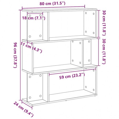 Bogreol 80×24×96 cm i konstrueret træ - sort eg