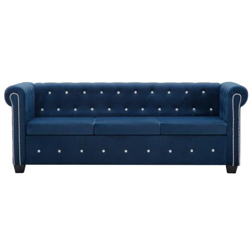 3-personers chesterfieldsofa fløjlsbetræk 199 x 75 x 72 blå