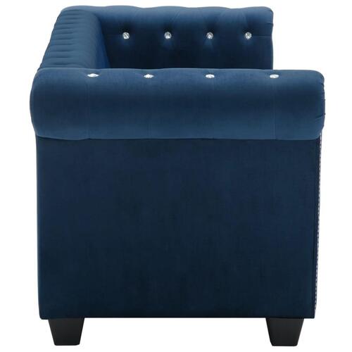 3-personers chesterfieldsofa fløjlsbetræk 199 x 75 x 72 blå