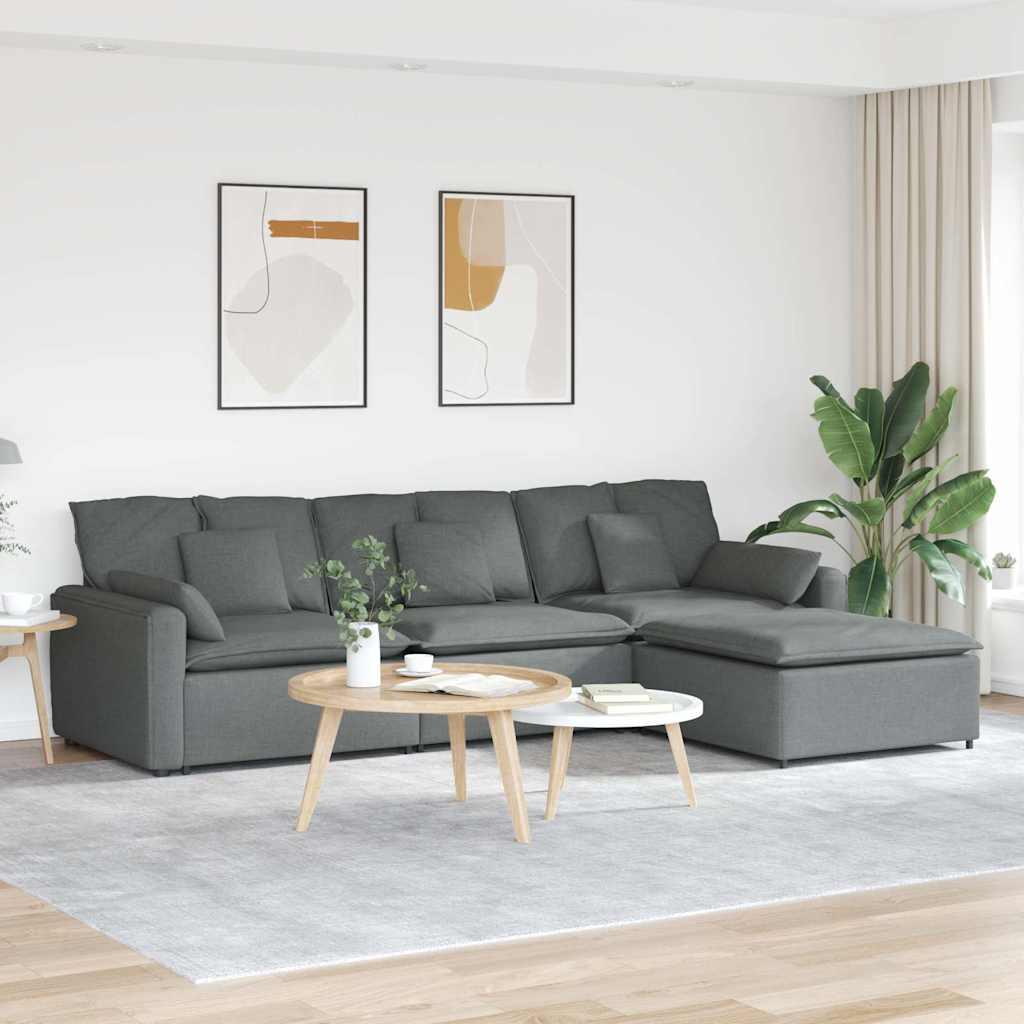 Modulsofa Med Fodskammel Og Hynder - Mørkegrå