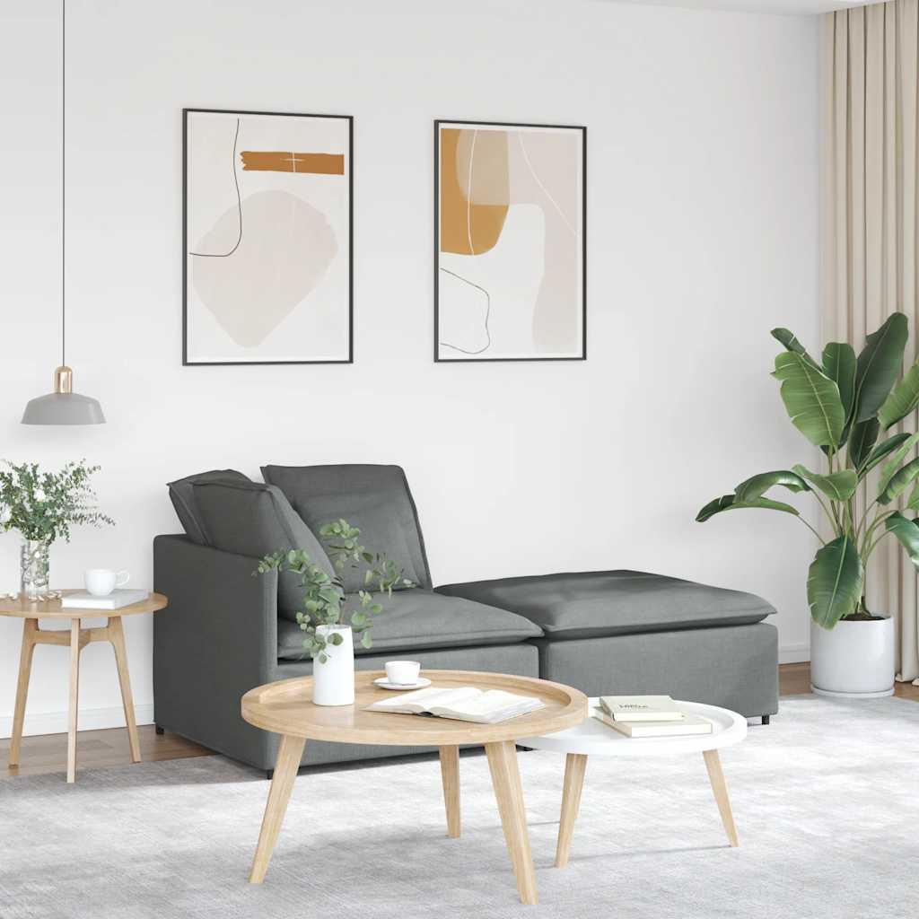 Modulsofa Med Fodskammel Og Hynder Stof - Mørkegrå