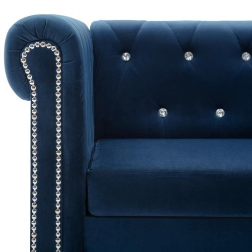 Chesterfieldsofa L-formet fløjlsbetræk 199 x 142 x 72 blå