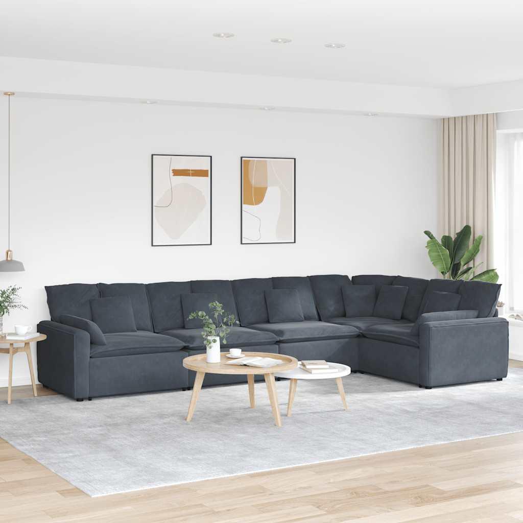 Modulsofa Med Hynder Fløjl - Mørkegrå