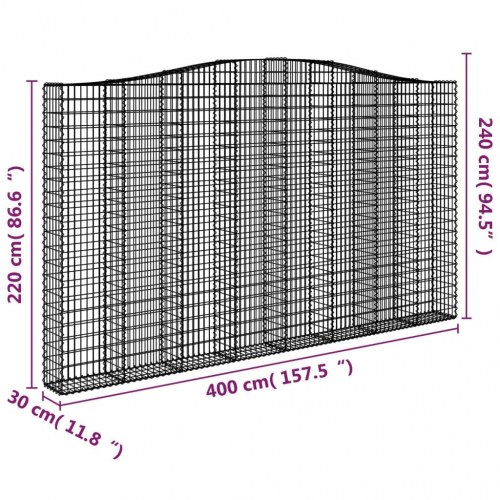 Buede gabionkurve - 6 stk. 400×30×220/240 cm i galvaniseret jern