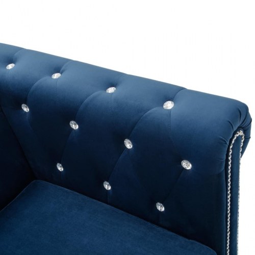 Chesterfieldsofa L-formet fløjlsbetræk 199 x 142 x 72 blå